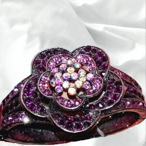 Purple Diamante Crystal Flower Cuff Bangle